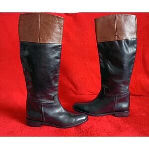 Zara Leather Knee High Equestrian Riding Boots Black Brown Limited Womens Sz 40